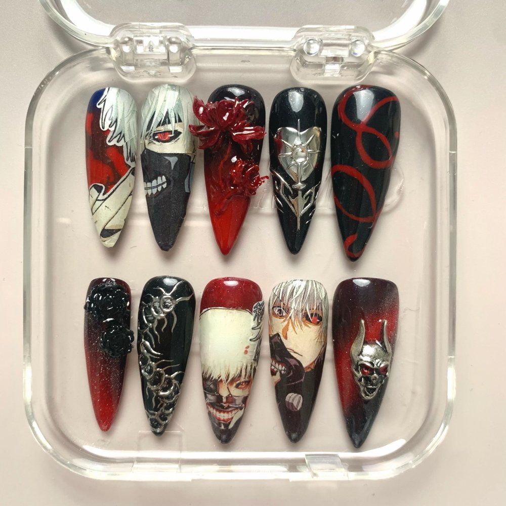 Tokyo Ghoul Kaneki Ken Inspired Anime Handmade Press-on Nails